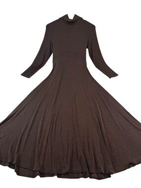 Double D Ranch Brown Maxi Dress Mock Neck Long Sleeve Western Small Slinky